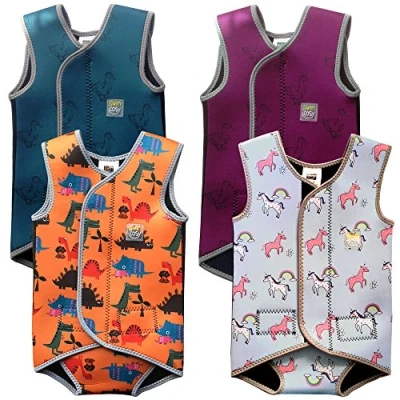 Image of Swim Cosy Baby/Toddler Wetsuit Vest with UPF50 Neoprene Wrap around design for Boys/Girls 0 3 years Unicorns, Dinosaurs, Ducks (Orange SMALL 6 Months)