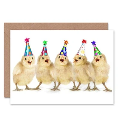 Image of Wee Blue Coo HAPPY BIRTHDAY PARTY CHICKS BLANK GREETINGS CARD ART