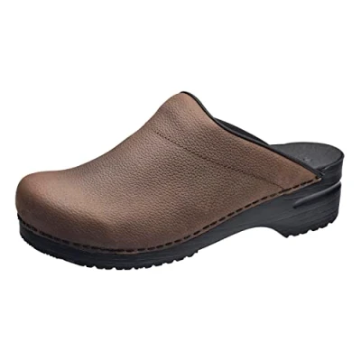 Image of Sanita Karl Oil Mule Clog Original Handmade Flexible Leather for Men Antique Brown