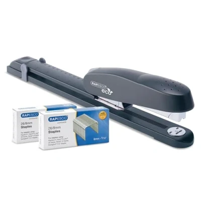 Image of Rapesco 1281 ECO 790 Heavy Duty Long Arm Stapler with 10,000 26/8 mm Staples, 50 Sheet Capacity, Charcoal