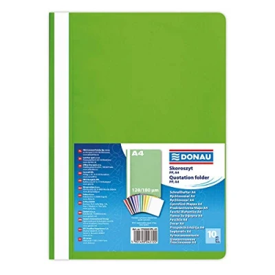 Image of DONAU 1702001PL 41 Plastic File Folder A4 Light Green Made of Eco PP Film 120/180 µm with Transparent Lid for Office and School Capacity Approx. 200 Sheets Pack 10