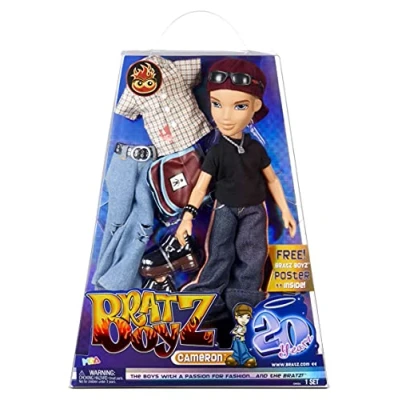 Image of Bratz 20 Yearz Special Edition Original Fashion Doll Cameron Holographic Packaging &amp; Poster Collectable Motif, Fan Fave Rerelease 2001 Replica Includes 2 Outfits, Shoes, Bag More