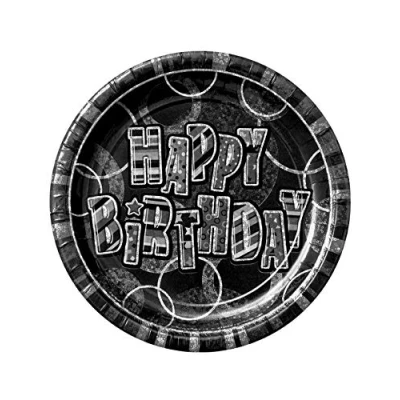 Image of Unique Party 28475 23cm Prism Glitz Black Birthday Plates, Pack of 8