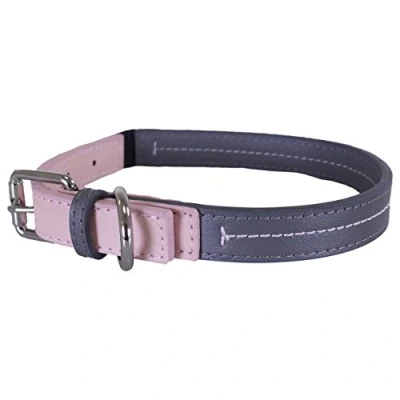 Image of Rosewood Baby pink &amp; grey leather dog collar 18 22&quot;, L