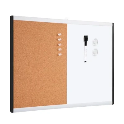 Image of Amazon Basics Magnetic Dry Erase Combo Rectangular Board, plastic/aluminium frame, White/ Yellow, 43.2 cm x 58.4