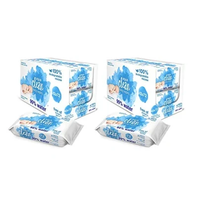 Image of 24 Pack Aqua Clean Baby Wipes (72 per Pack) 99% Purified Water, 100% Biodegradable, Plastic Free Wet