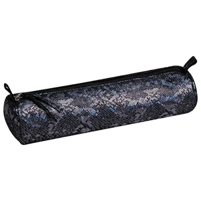 Image of Clairefontaine Ref 410027C Céleste&#039; Leather Round Pencil Case 22cm x 5.5cm, Made From Genuine Lambskin Leather, Metal Zip With Puller Black