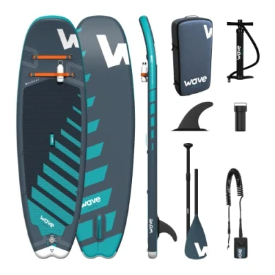 Image of Wave Wildcat Premium 8&#039;6ft Inflatable Stand Up Paddle Board Anti Air Leaking &amp; Nonslip Deck Surf Ultra Portable SUP with Leash, Paddle, Pump Carry Bag Navy