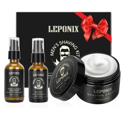 Image of Shaving Kit for Men, Aftershave Men Gift Set Includes Sandalwood Cream, After Shave Lotion and Pre Oil Fights Nicks, Cuts Razor Burn Him Boyfriend