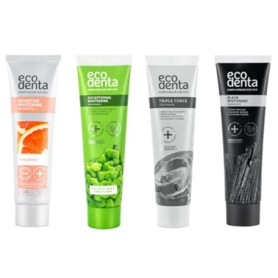 Image of Ecodenta Expert Toothpaste Multipack Activated Charcoal Teeth Whitening Toothpaste, Exceptional Tooth with Bergamot, Sensitive Omyadent, Triple Force 4x100ml