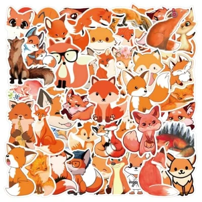 Image of Fox Stickers for Laptop (50 PCS),Gift Children Teens Adults Girl Boys,Waterproof Water Bottle,Fox Vinyl Scrapbook,Skateboard,Bike,Phone,Dairy