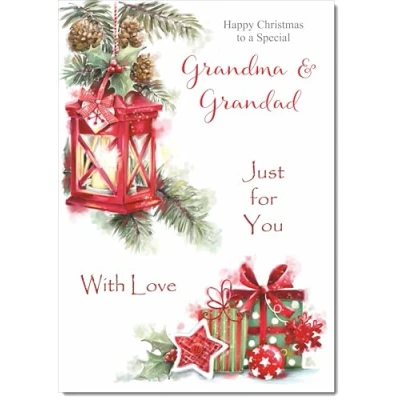 Image of doodlecards Grandma and Grandad Christmas Card Lamp Parcels Medium Size for &amp; with Plain Envelope