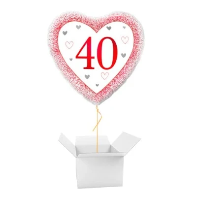 Image of Happy 40th Ruby Anniversary Heart Shape Foil Helium Balloon Inflated in a Box