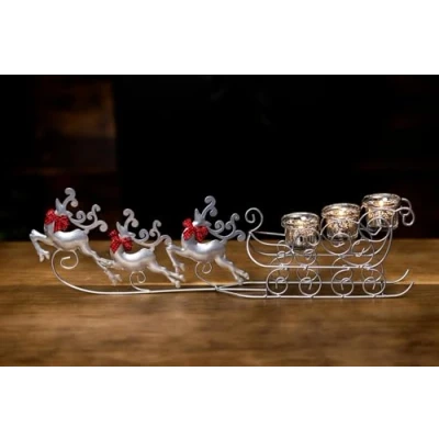 Image of Marco Paul Interiors Sleigh Tealight Holder 3 Tea Lights Christmas Decorations Light Candle Holders Xmas Home Decor Living Room Accessories Candles