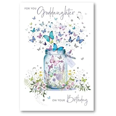 Image of Nigel Quiney Goddaughter Birthday Card Butterfly Jar with Foil Details Eco Friendly and Recyclable