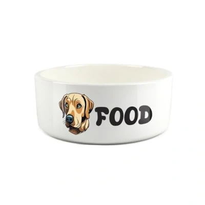 Image of Labrador Pet Bowl Cartoon Dog Portrait Large Ceramic Food Novelty White Dish For Dogs