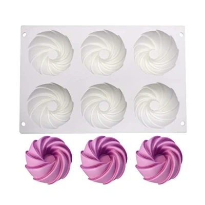 Image of XiaoShenLu Silicone Cake Mold D Bakeware Dessert Mousse DIY Mould, 6 Holes Spirale Flower