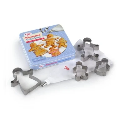 Image of Tala Retro Gingerbread Cookie Cutter Set with Icing Bag and Nozzle in Tin