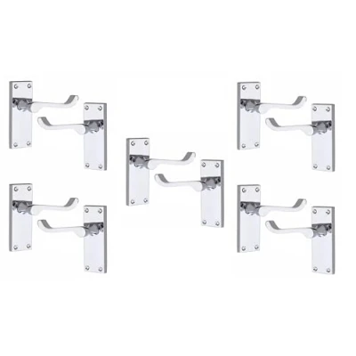 Image of Golden Grace 5 Pairs of Victorian Scroll Premium Polished Chrome Lever Latch Door Handles 120mm x 40mm