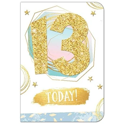 Image of Out of the blue WONDERFUL COLOURFUL GLITTER COATED 13 TODAY 13TH BIRTHDAY GREETING CARD