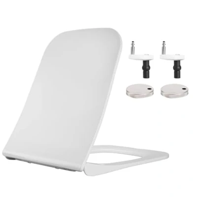 Image of Hanra Square Toilet Seat, Soft Close Seat with Quick Removal Feature for Easy Cleaning, Standard White Adjustable Top Fix Installation Hinges, 440L x 360W