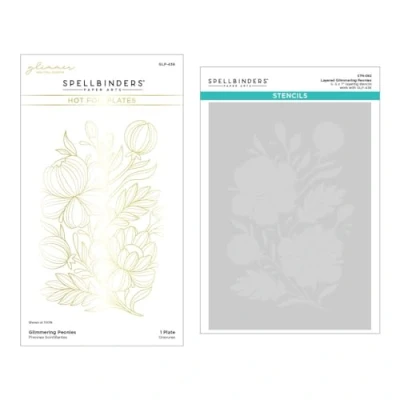 Image of Spellbinders BD 0841 Glimmering Peonies Glimmer Plate and Stencil Bundle from The Flowers Collection