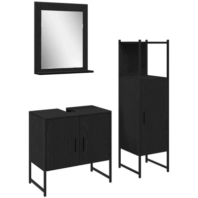 Image of vidaXL 3 Piece Bathroom Cabinet Set Black Oak Engineered Wood