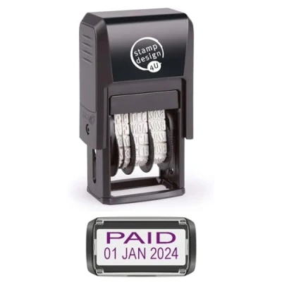 Image of Self Inking Changeable Date Stamp Paid in Violet Ink
