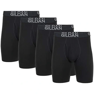 Image of Gildan Men&#039;s Cotton Stretch Boxer Brief, Multipack, Black Soot (4 Pack, Long Leg), L (Pack of 4)