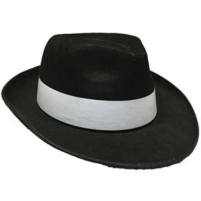 Image of Quickdraw Adults Gangster Hat Black with White Band Mafia Fancy Dress Costume Accessory