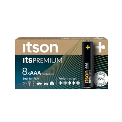 Image of ITSON, AAA batteries, PRO, pack of 8, eco friendly packaging 95 Percentage recycled materials, best for cameras, gaming controllers, made in EU