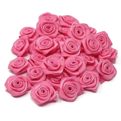 Image of Pink 25mm Satin Ribbon Rose Flowers Decorative Craft (10)
