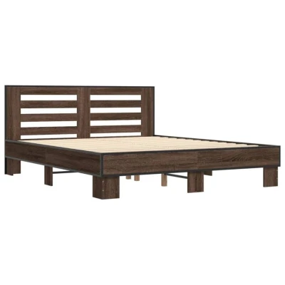 Image of vidaXL Bed Frame without Mattress Brown Oak 150x200 cm King Size