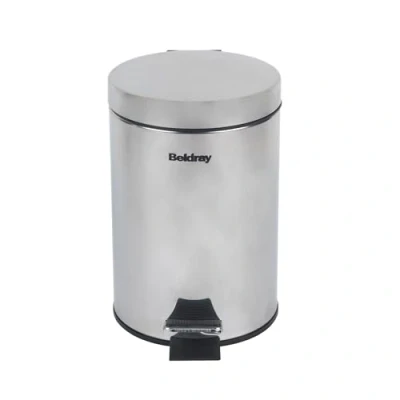 Image of Beldray LA038098SS Bathroom Pedal Bin Small Round Stainless Steel Sanitary Waste For Bedroom, Office, Kitchen, Toilet, Soft Close Rubbish Bin, Removable 3L Inner Bucket, Carry Handle