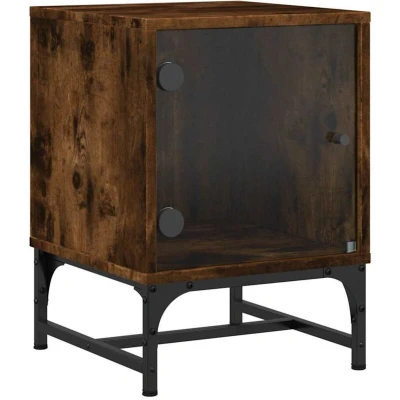 Image of vidaXL Bedside Cabinet with Glass Door Smoked Oak 35x37x50 cm