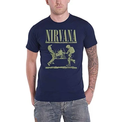 Image of Nirvana T Shirt Live on Stage Band Logo Official Mens Navy Blue L