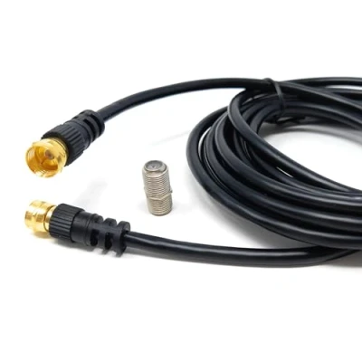 Image of 5m F Type Connector TV RG6 Cable With (F Female Coupler) Compatible STB, Dish TV, Satellite, Antenna Coax Lead (Black)