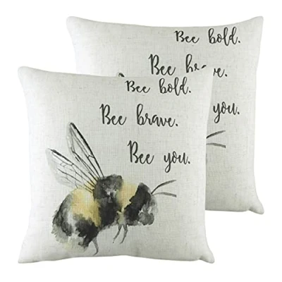 Image of Evans Lichfield Bee You Cushions (Twin Pack) White Size 43 cm x