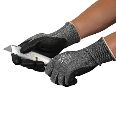 Image of Ultimate Industrial PU500/08 PU500 Kutlass PU Coated Cut Level 5 Work Gloves, 1 Pair, Size 8/Medium, Black/Grey
