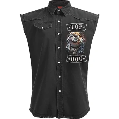 Image of Spiral Top Dog Sleeveless Stone Washed Worker Black L
