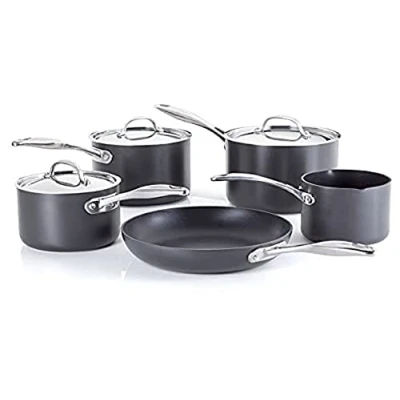 Image of Stellar S6CI Hard Anodised 5 Piece Saucepan Set Non Stick Black