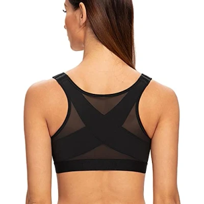 Image of MELENECA Women&#039;s Front Fastening Wirefree Post Surgery Plus Size Back Support Posture Bra Black 40F