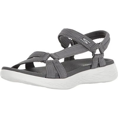 Image of Skechers Women&#039;s 15316 Ankle Strap Sandals, Charcoal Textile Trim, 9 UK