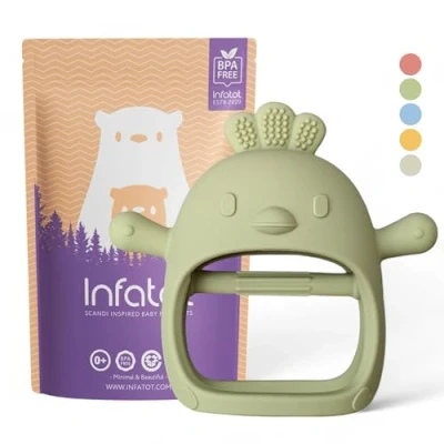 Image of Infatot® Teething Toys for Baby Teether, New Infant Silicone Chicken Teether Mitten Glove Prevents Finger Sucking, Teethers Babies, Babies Olive