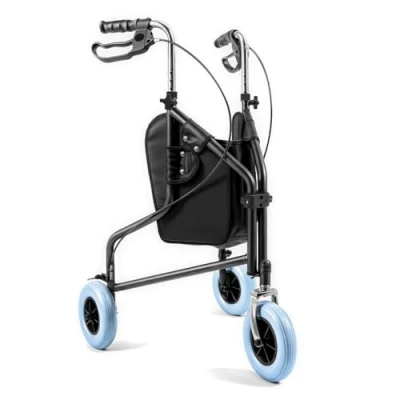 Image of Helping Hand Company Lightweight Three Wheeled Folding Walker with Brakes and Carry Bag. Height Adjustable Indoor Outdoor Rollator for Seniors, Disabled Anyone Who Needs Support When Walking