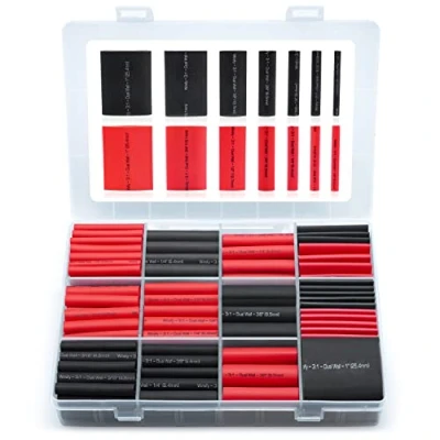 Image of Wirefy Heat Shrink Tubing Kit Larger Diameter 3:1 Dual Wall Tube Adhesive Lined Marine Black, Red 200 PCS