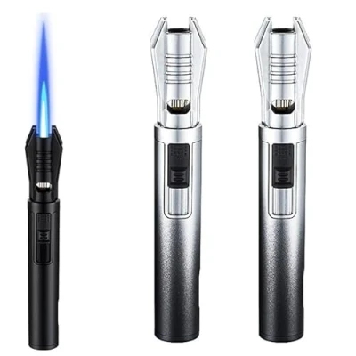 Image of 2 pack Lightsaber Lighter, Torch Metal Blue Flame Windproof Candle Refillable Butane Grill Lighter(Silver)