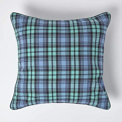 Image of HOMESCAPES 100% Cotton Black Watch Tartan Check Large Cushion Cover 60 x cm Square 24 Inches Scottish Green sofa Washable