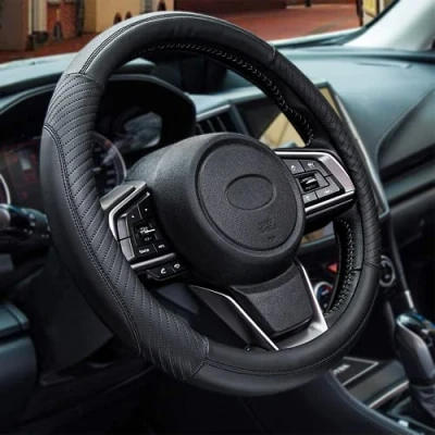 Image of Car Steering Wheel Cover Leather Soft Microfiber Universal Size M 37 38cm /14.5 15inch, Anti slip, Breathable, Black
