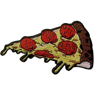 Image of Pepperoni Pizza Patch Slice Italian Fast Food Retro Embroidered Applique Iron On Sew Emblem